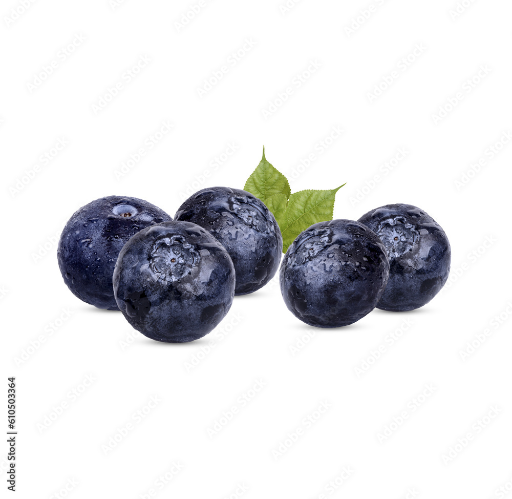 Fresh blueberry with drops isolated on transparent background (.PNG)