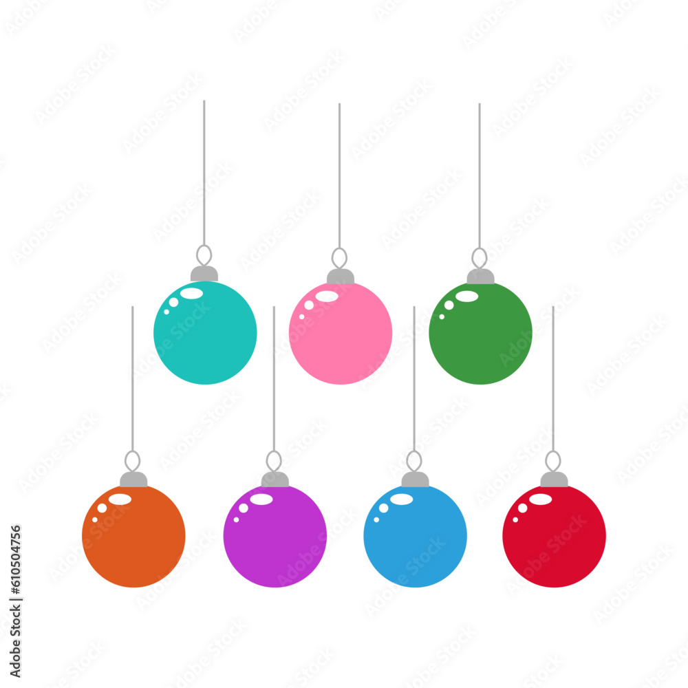 A set of decorative Christmas hanging toys on a transparent and white background. Collection of colorful Christmas balls for design decoration. New Year vector illustration. Graphic design.