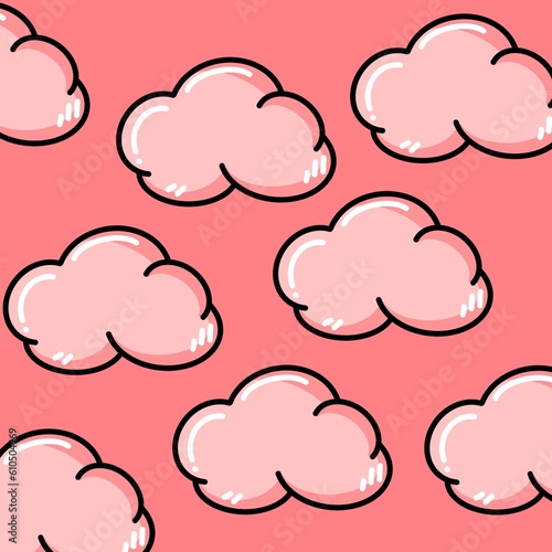  pink clouds sky seamless pattern. Background.