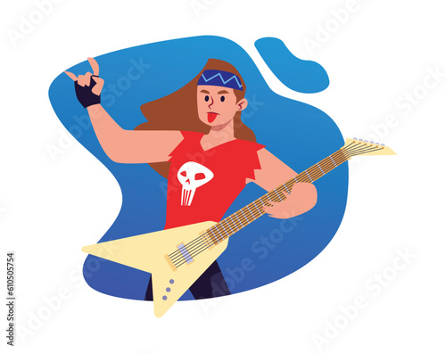 Rock guitarist in bandana showing tongue flat style, vector illustration