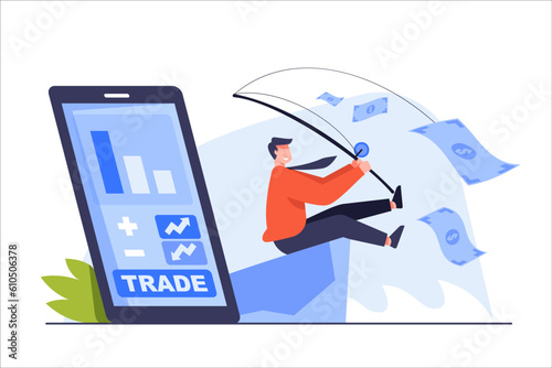 Businessman invests in stocks with accurate forecasts and huge profits. high risk high profit.