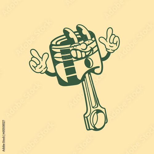 Vintage character design of a piston