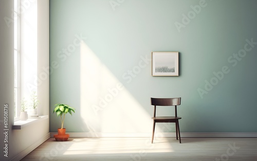 Blank wall in living room interior made with floor  chair  painting  flower plant .3d rendering