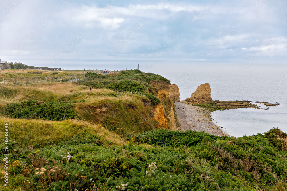 Pointe du Hoc, famous World War II site, on a summer day, in Normandy, France