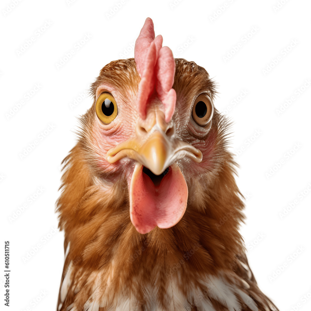 Close up of a chicken isolated on white background, Generative AI