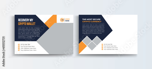 Cryptocurrency postcard design template. Cryptocurrency Company Business Postcard Template Design, Simple and Clean Modern Minimal Postcard Template, Business Postcard Layout