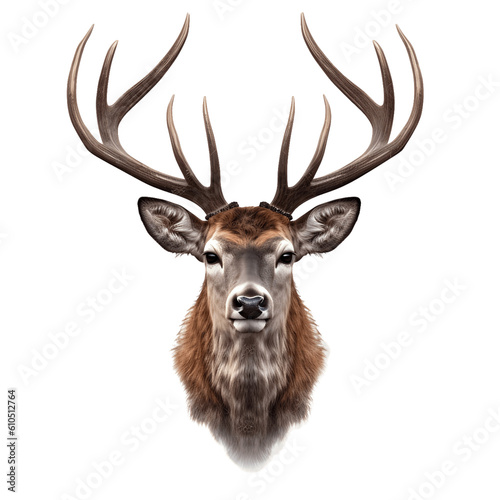 Deer head with horns isolated on white background cutout