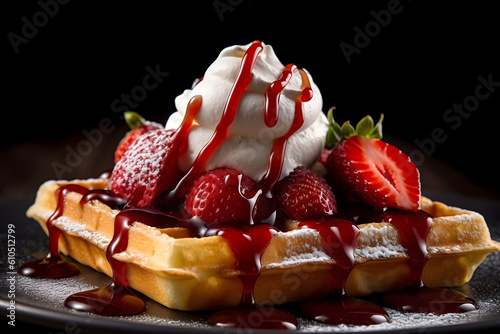 waffles with strawberries and cream photo
