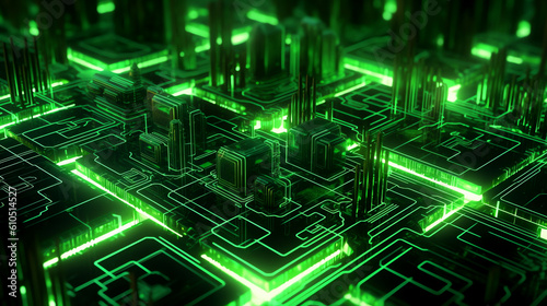 Abstract green circuit board technology background - Generative AI