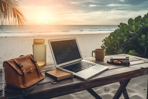 laptop on the beach photo