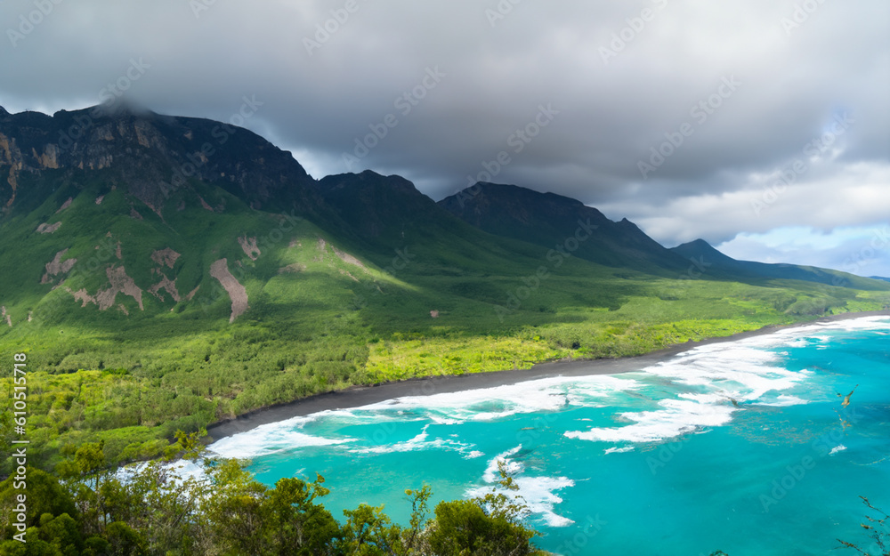Beautiful panoramic view with mountains and nature created by Generative Aİ technology
