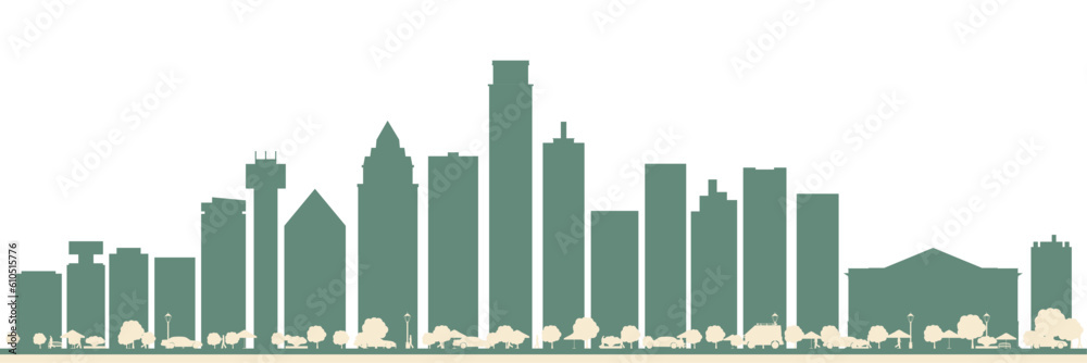 Abstract Dallas USA City Skyline with Color Buildings.