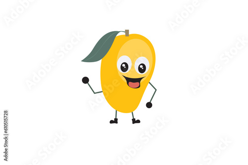 Vector funny cartoon mango fruit has eyes and legs