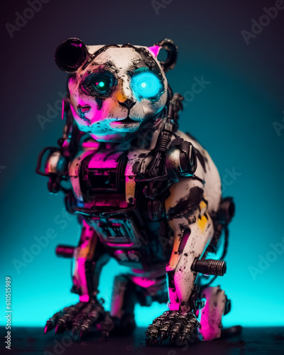 Robotic Cyborg wild Cat White tiger made from rusty metal  photo