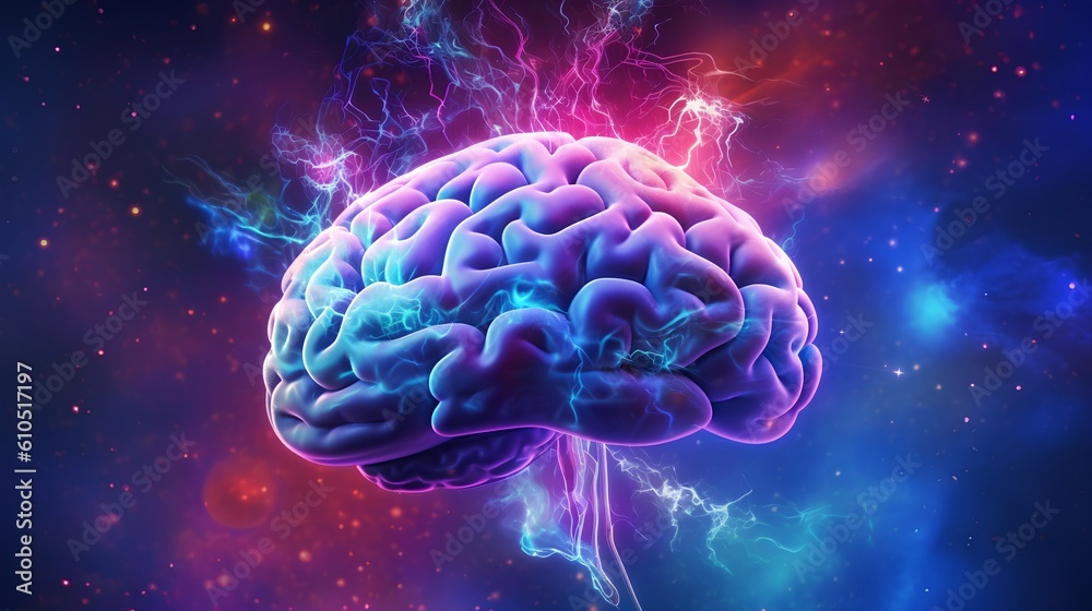 Fototapeta premium Field of neurology, visualization of the brain. Workings of the human mind concept, emphasizing the complexity and wonder of cognitive science and neurological health. Generative AI