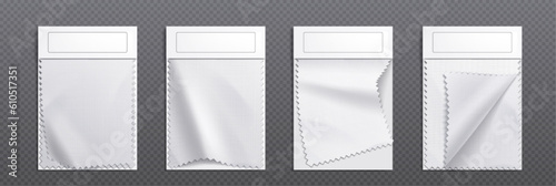 Realistic set of blank fabric swatches isolated on transparent background. Vector illustration of cloth samples for fashion collection, interior, furniture, wallpaper design ideas. Atelier equipment