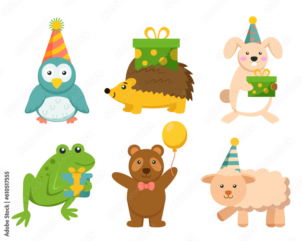 Naklejka premium set of various animal in party theme illustration