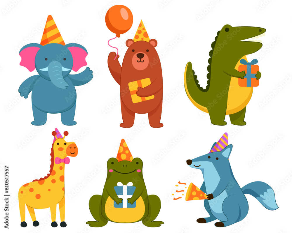 Naklejka premium set of various animal in party theme illustration