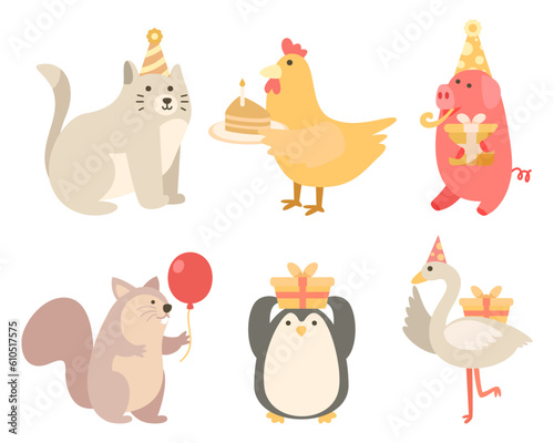 Fototapeta Naklejka Na Ścianę i Meble -  set of various animal in party theme illustration