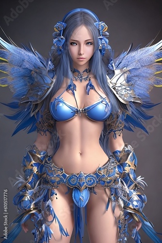 mmerse in enchantment with AI-generated stock photo: a stunning girl princess adorned with ethereal wings. Perfect for fantasy projects, captivating with otherworldly charm photo