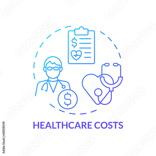 Healthcare costs blue gradient concept icon. Medical care. Health insurance. Hospital bill. Drug prescription. Standard of living abstract idea thin line illustration. Isolated outline drawing