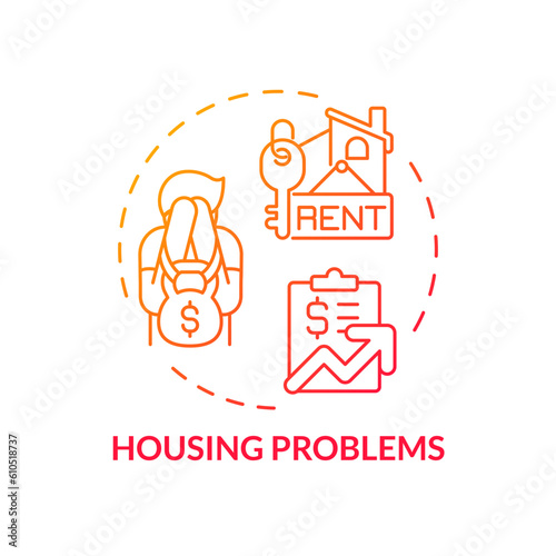 Housing problems red gradient concept icon. Rent payment. Mortgage loan. Low income. Family finance. Global crisis. Real estate abstract idea thin line illustration. Isolated outline drawing