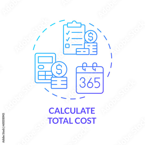 Calculate total cost blue gradient concept icon. Financial planning. Saving money. Finance analysis. Budget management abstract idea thin line illustration. Isolated outline drawing