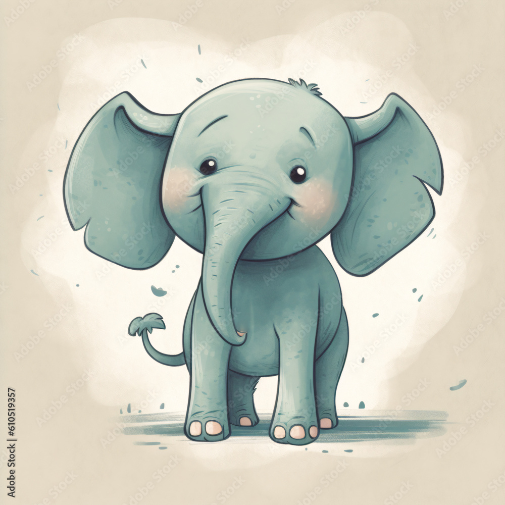A children's book illustration of a baby elephant Generative Ai
