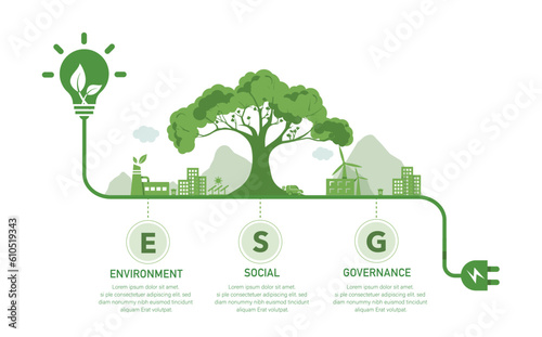 ESG concepts for the environment Social governance and sustainability concept with Venn diagram. green light bulb vector illustration