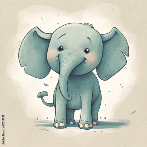A children s book illustration of a baby elephant Generative Ai
