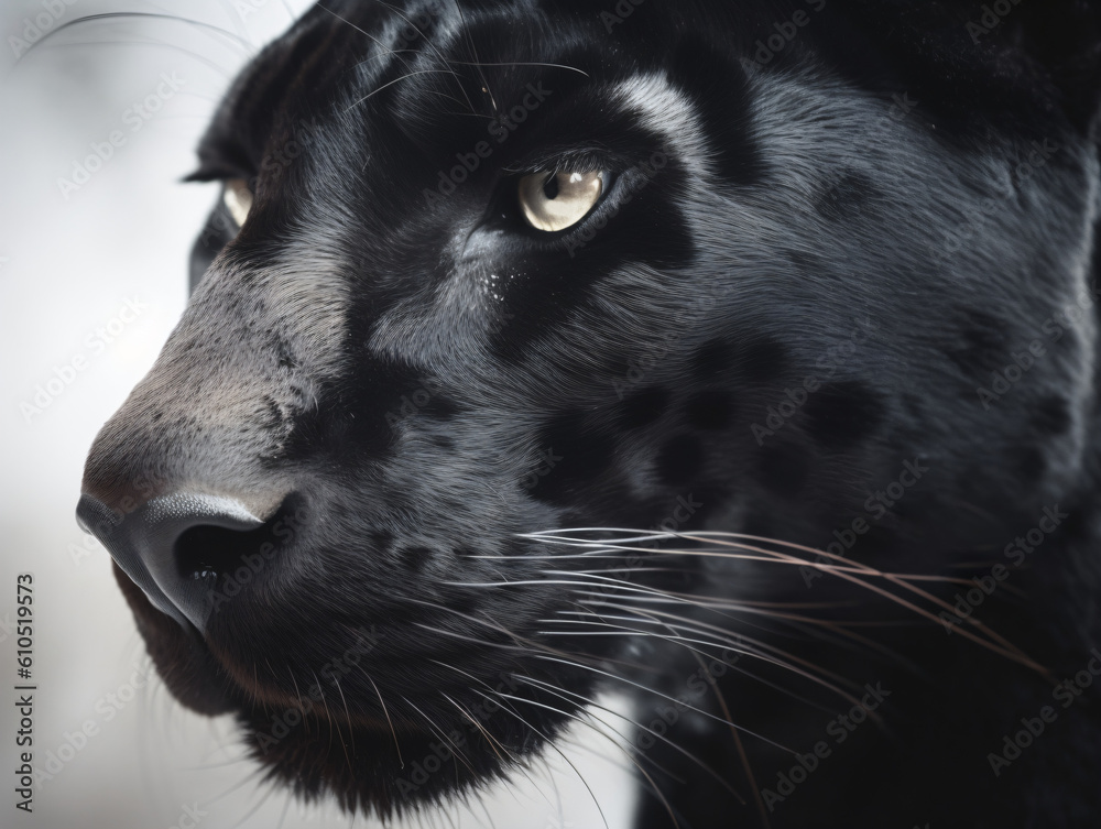 A close up of a black panther face isolated on a white background Generative Ai