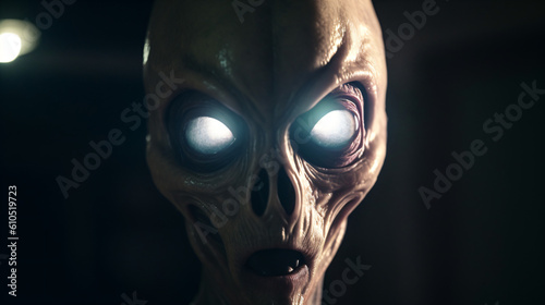 A creepy looking alien with glowing eyes Generative Ai