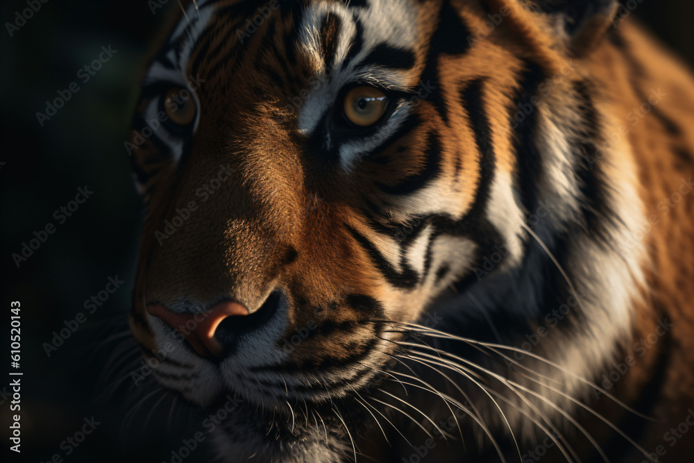 A close up of a tiger's face with a blurry background Generative Ai