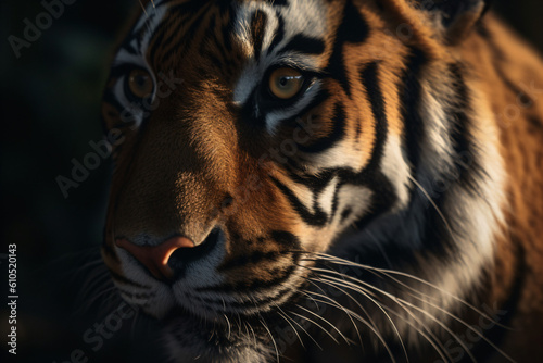 A close up of a tiger's face with a blurry background Generative Ai