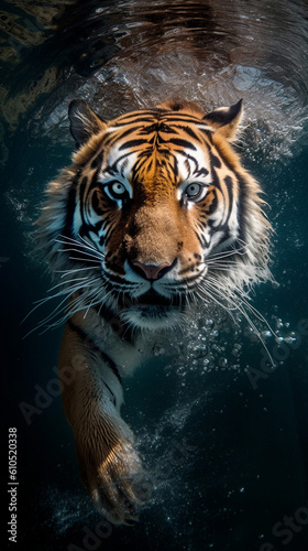 水中を泳ぐライオン｜A lion swimming underwater Generative AI