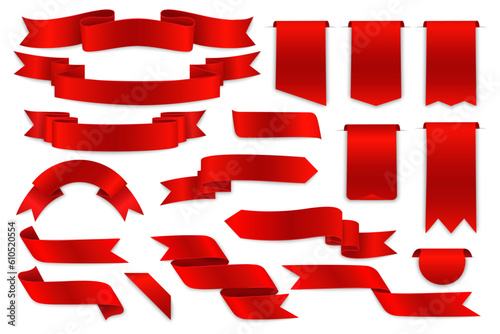Set of Red Ribbons in Design Elements on white background