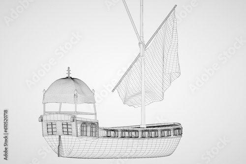 3d illustration. Model of an old danish barge