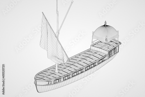 3d illustration. Model of an old danish barge