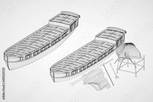 3d illustration. Model of an old danish barge