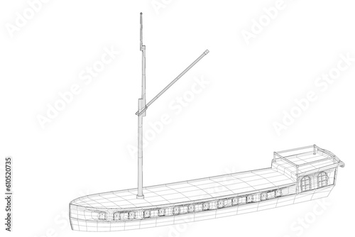 3d illustration. Model of an old danish barge
