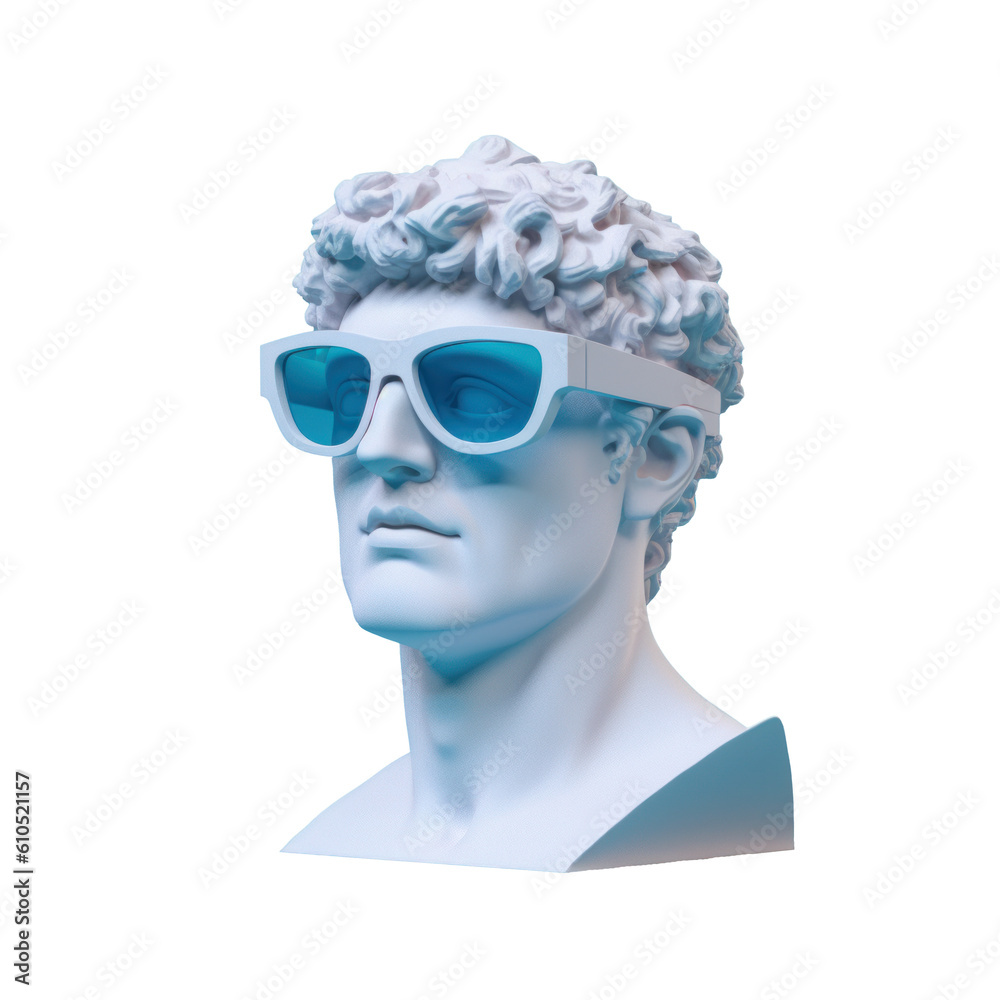 Greek sculpture with modern glasses on a transparent background ...