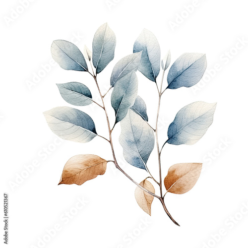 Watercolor leaves and branches illustration transparent background  PNG  Generative AI