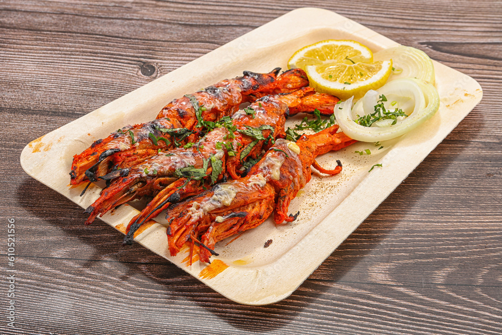 Indian cuisine - grilled prawn with spices