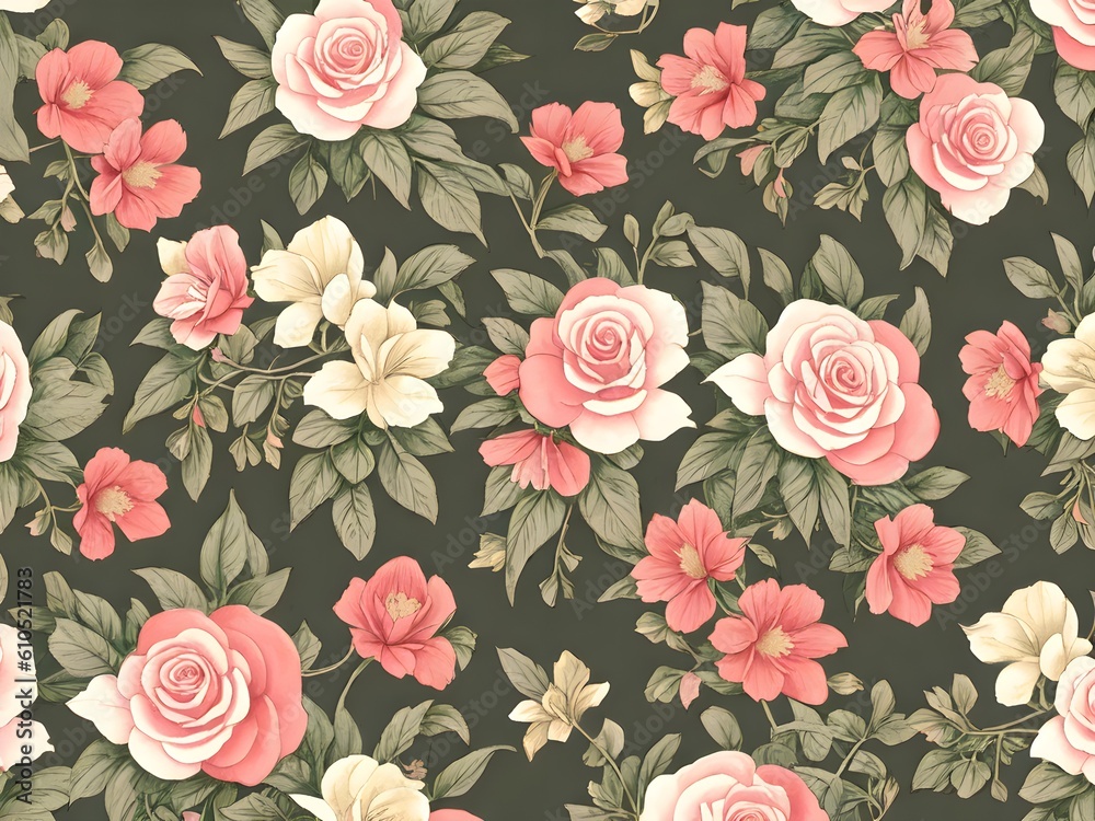 Fototapeta Vintage Floral Pattern, Generative AI Illustration