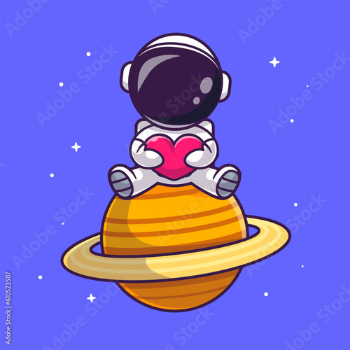 Cute Astronaut Sitting On Planet With Love Heart Cartoon
Vector Icon Illustration. Science Technology Icon Concept
Isolated Premium Vector. Flat Cartoon Style