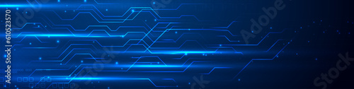 Circuit board electronic or electrical line technology background banner design. Digital circuit lines futuristic technology abstract. Futuristic banner. Wide High-tech technology background. Vector.