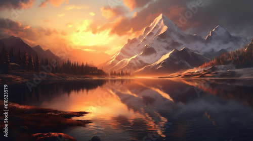Sunset Over Lake, Landscape 4K Wallpaper, Beautiful Nature Scenery, Desktop Bakground