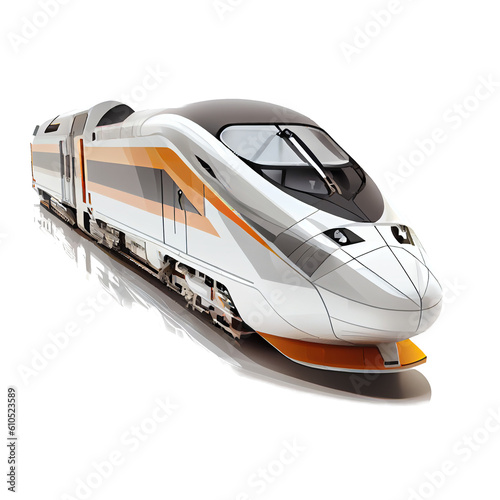 High speed train transporting people. On transparent background (png), easy for decorating projects.