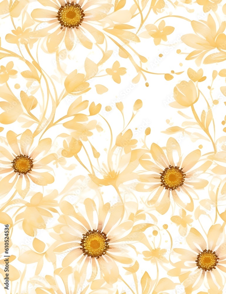 Rose gold seamless pattern design. Illustration Seamless pattern of intense golden yellow roses. Ai generative