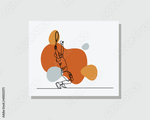 Continuous single one line drawing art of man athlete tennis player professional boho bohemian style design vector illustration 